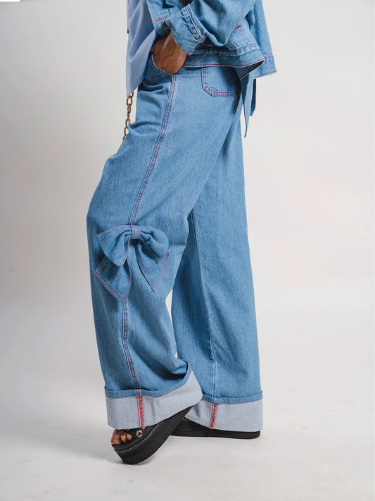 Pant Denim Moño – detalle moños bota doblada
