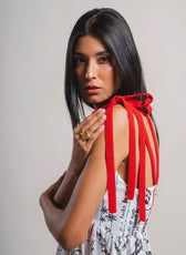 Detalle del estampado Manifiesto - texto de carta íntima sobre tela twill blanca