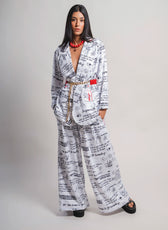 Pant Ondas Manifiesto - modelo con pantalón amplio tiro alto, moda colombiana Bucaramanga